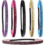 FROG SAC 6 Glitter Headbands for Girls, Adjustable Non Slip Thin Stretch Elastic Sports Headband for Teens, Cute Stretchy Athletic Sports Hair Accessories for Kids