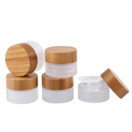XINGZI 2PCS 30ml/30g/1oz Environmental Bamboo Lid Frosted Glass Bottle Cream Jars Empty Cosmetic Comtainer For Face Cream Eye Cream Lip Balm Ointments Salves Nail Powder