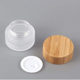 XINGZI 2PCS 30ml/30g/1oz Environmental Bamboo Lid Frosted Glass Bottle Cream Jars Empty Cosmetic Comtainer For Face Cream Eye Cream Lip Balm Ointments Salves Nail Powder
