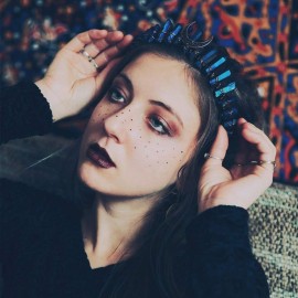 Raw Crystal Quartz Crown Headband - HAIMEIKANG Handmade Tiara Natural Stone Headband for Woman Wedding and Parties (Black2)