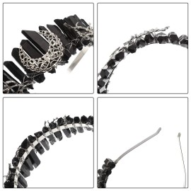 Raw Crystal Quartz Crown Headband - HAIMEIKANG Handmade Tiara Natural Stone Headband for Woman Wedding and Parties (Black2)