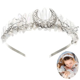 Raw Crystal Quartz Crown Headband - HAIMEIKANG Handmade Tiara Natural Stone Headband for Woman Wedding and Parties (white)