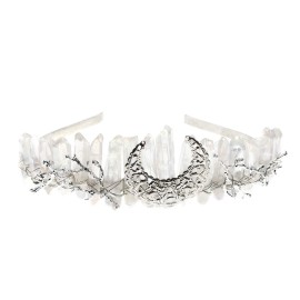 Raw Crystal Quartz Crown Headband - HAIMEIKANG Handmade Tiara Natural Stone Headband for Woman Wedding and Parties (white)