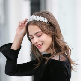 Raw Crystal Quartz Crown Headband - HAIMEIKANG Handmade Tiara Natural Stone Headband for Woman Wedding and Parties (white)