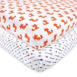 Hudson Baby Unisex Baby Cotton Fitted Crib Sheet, Foxes, One Size