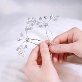 Unicra Bride Wedding Crystal Hair Pins Bridal Rhinestone Hair Pieces Wedding Hair Accessories for Women and Girls Pack of 2 (A-Silver)
