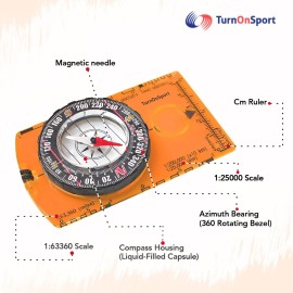 TurnOnSport Orienteering Compass for Hiking, Backpacking & Camping - Advanced Scout Compass for Kids & Professionals