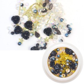 SILPECWEE 6 Boxes 3D Nail Art Decoration Set Cat Eye Stones Shell Flower Metal Nail Studs Manicure Jewelry with 1Pc Tweezers and Picker Pencil