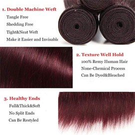 Brazilian Virgin Hair 99j Wine Red Burgundy Straight Hair Weaves 3 Bundles With 4X4 Lace Closure 100% Human Hair Weft Pure Color Silky Straight Hair (12 14 16 with 12c, Burgundy/99J) Brazilian Virgin Hair 99j Wine Red Burgundy Straight Hair Weaves 3 Bundles With 4X4 Lace Closure 100% Human Hair Weft Pure Color Silky Straight Hair (12 14 16 with 12c, Burgundy/99J)