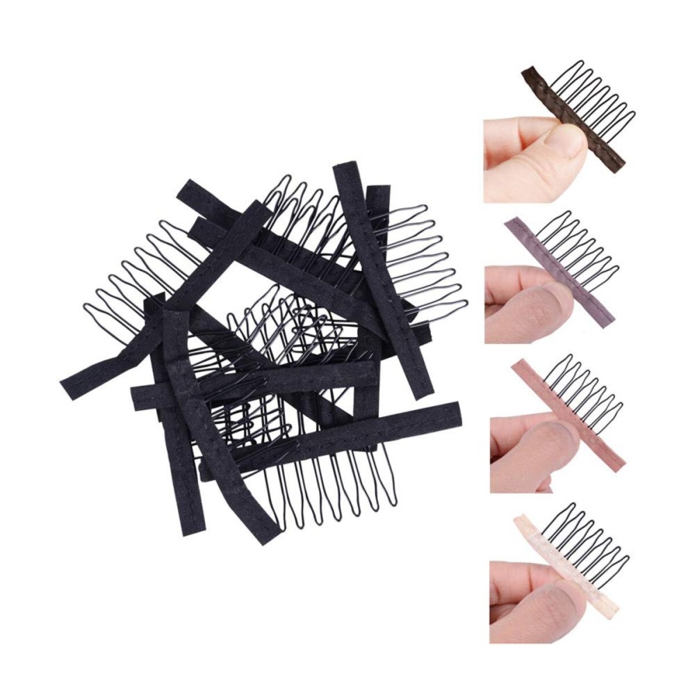 100 pcs/lot Wig Combs for Making Wig Caps 7-teeth Wig Clips Steel Teeth with Cloth Wig Combs for Hairpiece Caps Wig Accessories Tools Wig Clips for Wig (Black) 100 pcs/lot Wig Combs for Making Wig Caps 7-teeth Wig Clips Steel Teeth with Cloth Wig Combs for Hairpiece Caps Wig Accessories Tools Wig Clips for Wig (Black)