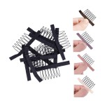 100 pcs/lot Wig Combs for Making Wig Caps 7-teeth Wig Clips Steel Teeth with Cloth Wig Combs for Hairpiece Caps Wig Accessories Tools Wig Clips for Wig (Black)