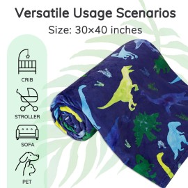 Super Soft Fleece Dinosaur Toddler Blanket with Dotted Backing, Multicolor Printed