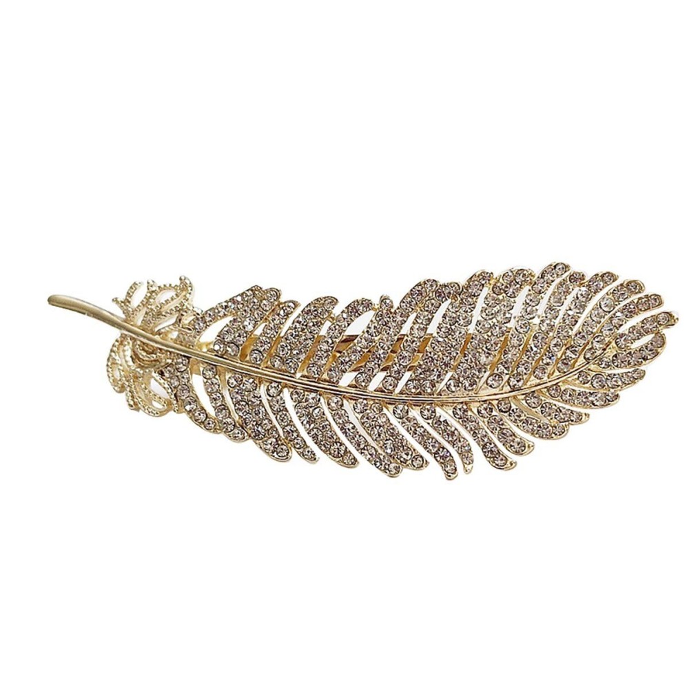 Vintage Rhinestone Leaf Feather Style Hair Barrette Hair Clip Elegant French Clip Wedding Hair Pin (Gold) Vintage Rhinestone Leaf Feather Style Hair Barrette Hair Clip Elegant French Clip Wedding Hair Pin (Gold)