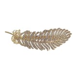 Vintage Rhinestone Leaf Feather Style Hair Barrette Hair Clip Elegant French Clip Wedding Hair Pin (Gold)
