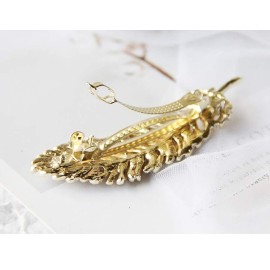 Vintage Rhinestone Leaf Feather Style Hair Barrette Hair Clip Elegant French Clip Wedding Hair Pin (Gold) Vintage Rhinestone Leaf Feather Style Hair Barrette Hair Clip Elegant French Clip Wedding Hair Pin (Gold)