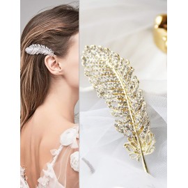 Vintage Rhinestone Leaf Feather Style Hair Barrette Hair Clip Elegant French Clip Wedding Hair Pin (Gold) Vintage Rhinestone Leaf Feather Style Hair Barrette Hair Clip Elegant French Clip Wedding Hair Pin (Gold)