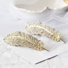 Vintage Rhinestone Leaf Feather Style Hair Barrette Hair Clip Elegant French Clip Wedding Hair Pin (Gold) Vintage Rhinestone Leaf Feather Style Hair Barrette Hair Clip Elegant French Clip Wedding Hair Pin (Gold)