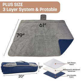 Tirrinia Waterproof Outdoor Blanket with Sherpa Lining, Windproof Triple Layers Warm Comfy Foldable for Camping Stadium, Sports, Picnic, Grass, Concert, Pet, Travel, Emergency Car Blanket 51\'\'X 59\'\'