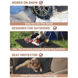 Tirrinia Waterproof Outdoor Blanket with Sherpa Lining, Windproof Triple Layers Warm Comfy Foldable for Camping Stadium, Sports, Picnic, Grass, Concert, Pet, Travel, Emergency Car Blanket 51\'\'X 59\'\'