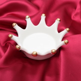 Minkissy Ceramic Nail Art Palette Crown Shape Manicure Palette Color Mixing Pigment Palette Pigment Holder Finger Ring Plate for Art Nail Makeup (White)