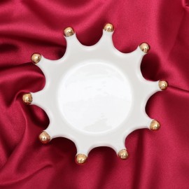 Minkissy Ceramic Nail Art Palette Crown Shape Manicure Palette Color Mixing Pigment Palette Pigment Holder Finger Ring Plate for Art Nail Makeup (White)