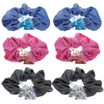 FROG SAC 6 PCS Shaky Glitter Unicorn Hair Scrunchies for Girls, Glitter Fabric Scrunchies Pack with Unicorn Charms, Cute VSCO Kids Hair Accessories