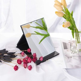 LONGSHENG - SINCE 2001 - Protable PU Leather Mirror Folding Desktop Makeup Mirror with Adjustable Stand for Personal Use,Travelling (M, Black) LONGSHENG - SINCE 2001 - Protable PU Leather Mirror Folding Desktop Makeup Mirror with Adjustable Stand for Personal Use,Travelling (M, Black)