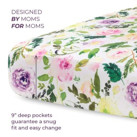 Pobibaby - 2 Pack Premium Fitted Baby Girl Crib Sheets for Standard Crib Mattress - Ultra-Soft Cotton Blend, Safe and Snug, and Stylish Floral Crib Sheet (Allure)