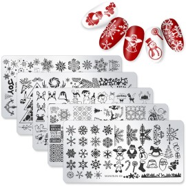 Wokoto 5-Piece Christmas Nail Art Plates Stamping Set - Snow Winter Nail Art Image Plate Manicure Template