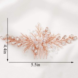 Asooll Bridal Wedding Hair Comb Rhinestone Hair Piece Crystal Bride Hair Accessories for Women(Rose Gold)