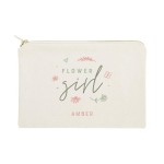The Cotton & Canvas Co. Personalized Name Floral Flower Girl Wedding Cosmetic Bag, Bridal Party Gift and Travel Make Up Pouch