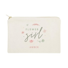 The Cotton & Canvas Co. Personalized Name Floral Flower Girl Wedding Cosmetic Bag, Bridal Party Gift and Travel Make Up Pouch
