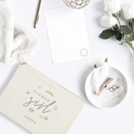 The Cotton & Canvas Co. Personalized Name Floral Flower Girl Wedding Cosmetic Bag, Bridal Party Gift and Travel Make Up Pouch