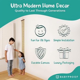 Growscroll Modern Kids Growth Chart for Wall - Unique Height Chart for Boys & Girls - Handcrafted Using Canvas & Hard Types of Wood - Makes A Great Collectible Or Family Heirloom - Khaki