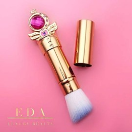 Angled Retractable Makeup Brush With Cover - Liquid, Cream, Powder, Foundation, Blush, Bronzer, Highlighter - Premium Bristles Contouring & Blending Skin, Vegan Face Kabuki Brush (Royal Diamond, Full)