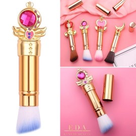 Angled Retractable Makeup Brush With Cover - Liquid, Cream, Powder, Foundation, Blush, Bronzer, Highlighter - Premium Bristles Contouring & Blending Skin, Vegan Face Kabuki Brush (Royal Diamond, Full)