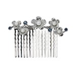 Faship Gorgeous Navy Blue Crystal Mother Of Pearls Floral Hair Comb