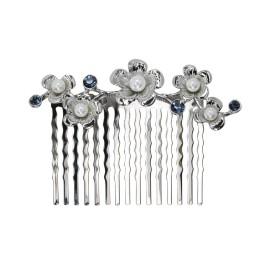 Faship Gorgeous Navy Blue Crystal Mother Of Pearls Floral Hair Comb