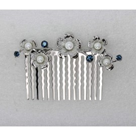 Faship Gorgeous Navy Blue Crystal Mother Of Pearls Floral Hair Comb