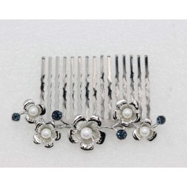 Faship Gorgeous Navy Blue Crystal Mother Of Pearls Floral Hair Comb
