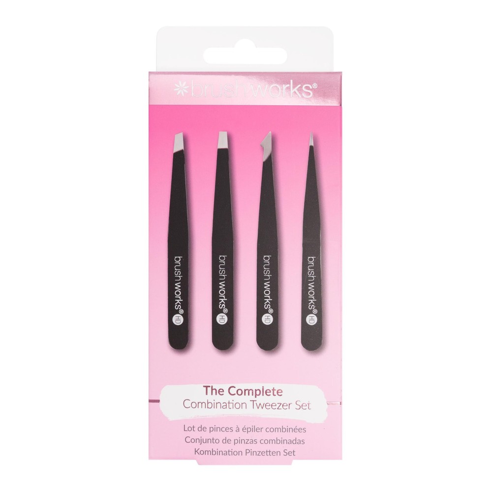 Brushworks HD 4 Piece Combination Tweezer Set - Black Brushworks HD 4 Piece Combination Tweezer Set - Black