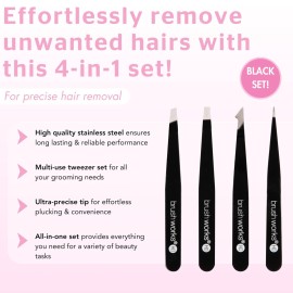 Brushworks HD 4 Piece Combination Tweezer Set - Black Brushworks HD 4 Piece Combination Tweezer Set - Black