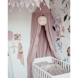 MOMAID Bed Canopy with Frills Reading Nook Game Tent for Kids Boho Hanging Net Play Room Decor(Dusty Rose)