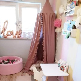 MOMAID Bed Canopy with Frills Reading Nook Game Tent for Kids Boho Hanging Net Play Room Decor(Dusty Rose)