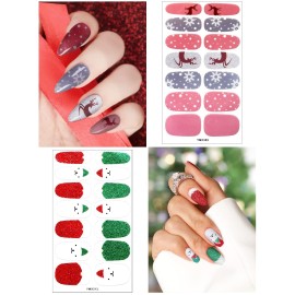 8 Sheets Christmas Nail Stickers Strip Full Nail Wraps Adhesive Nail Polish Stickers with 1Pcs Nail File, Kalolary Deer Snowman Xmas Tree Nail Design Sticker Christmas Nail Decoration Kit