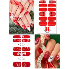 8 Sheets Christmas Nail Stickers Strip Full Nail Wraps Adhesive Nail Polish Stickers with 1Pcs Nail File, Kalolary Deer Snowman Xmas Tree Nail Design Sticker Christmas Nail Decoration Kit