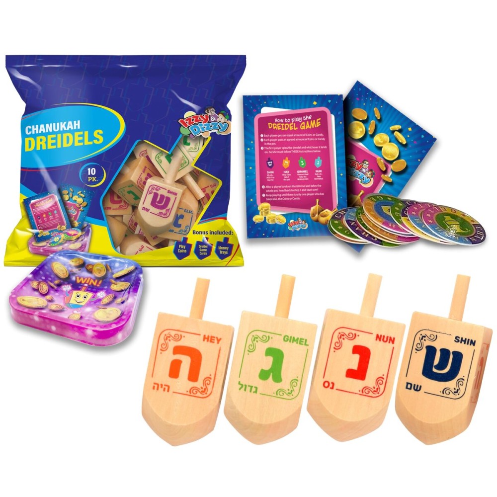 Izzy \'n\' Dizzy Hanukkah Wooden Dreidel (Pack of 10) - Medium