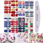 EBANKU Christmas Full Nail Stickers, 8 Sheets Art Polish Stickers Wrap Adhesive Decals With 1 Piece Nail Buffers Files