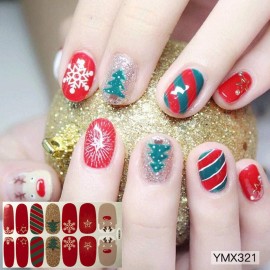 EBANKU Christmas Full Nail Stickers, 8 Sheets Art Polish Stickers Wrap Adhesive Decals With 1 Piece Nail Buffers Files