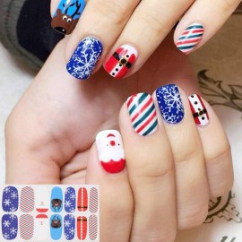 EBANKU Christmas Full Nail Stickers, 8 Sheets Art Polish Stickers Wrap Adhesive Decals With 1 Piece Nail Buffers Files